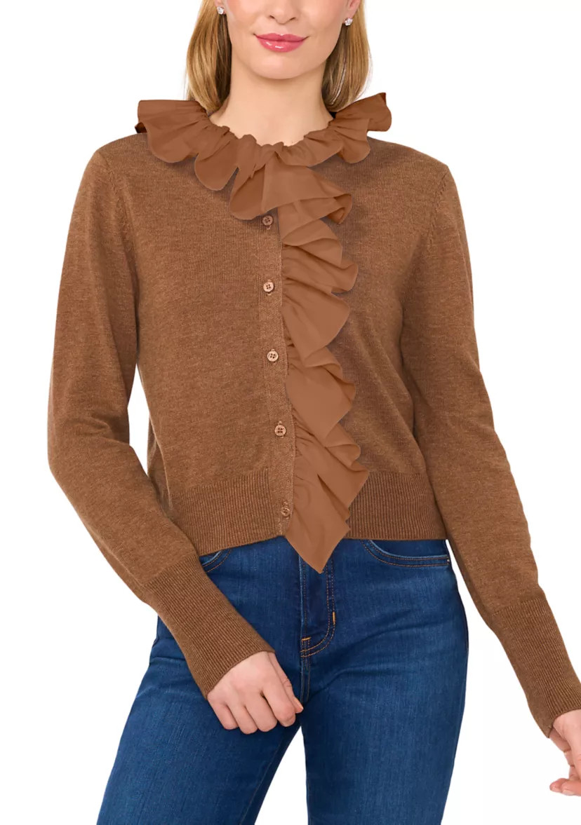 Women's Long Sleeve Ruffle Trim Twofer Cardigan | Belk