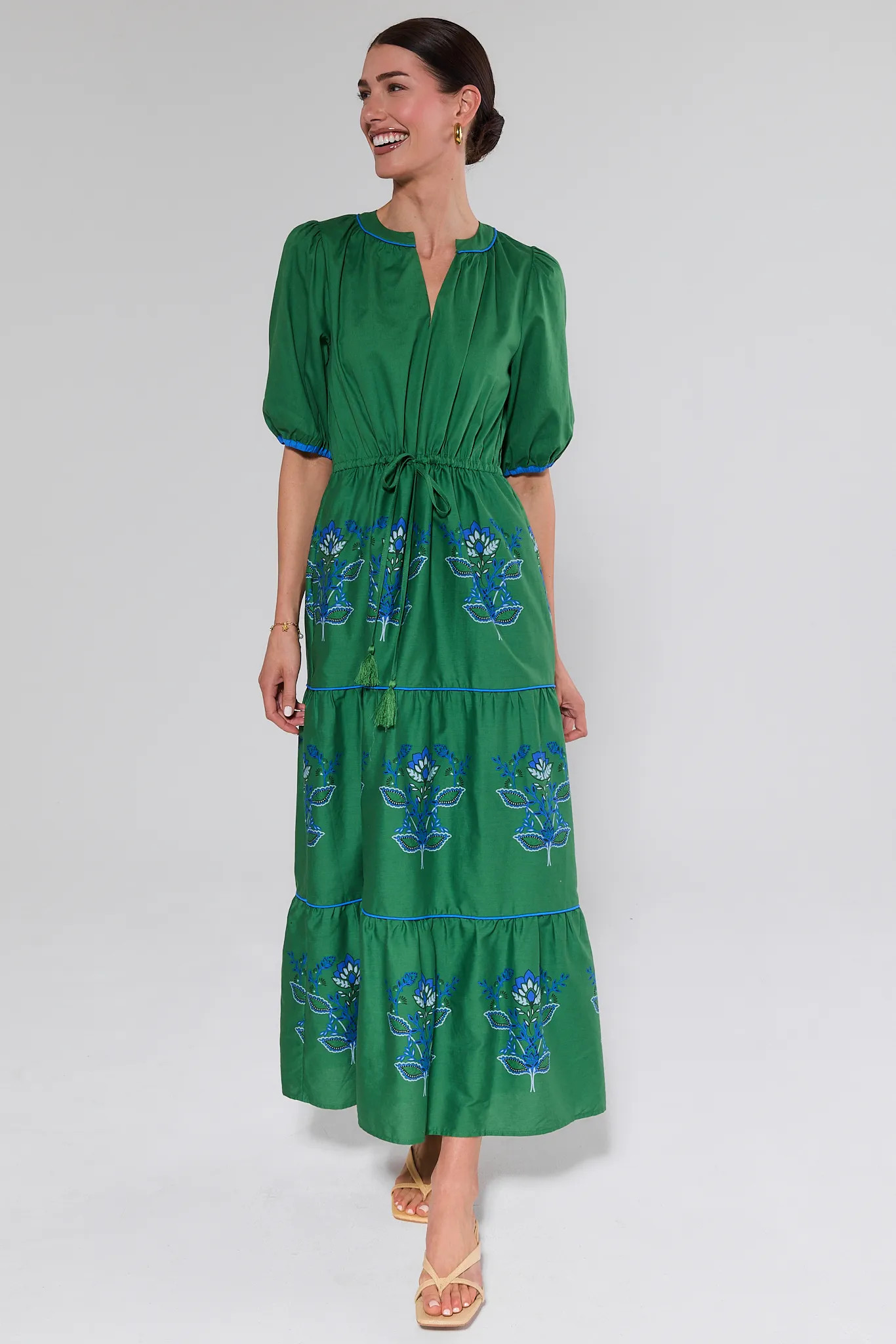 Jade Green Block Print Maxi Dress | Avara