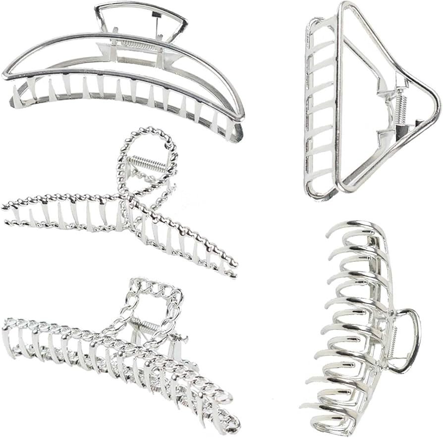 5 pack Large Metal Hair Claw Clips For Thick Hair - 4 Inch Big Nonslip Hair Clamps, Jaw Hair Clam... | Amazon (US)