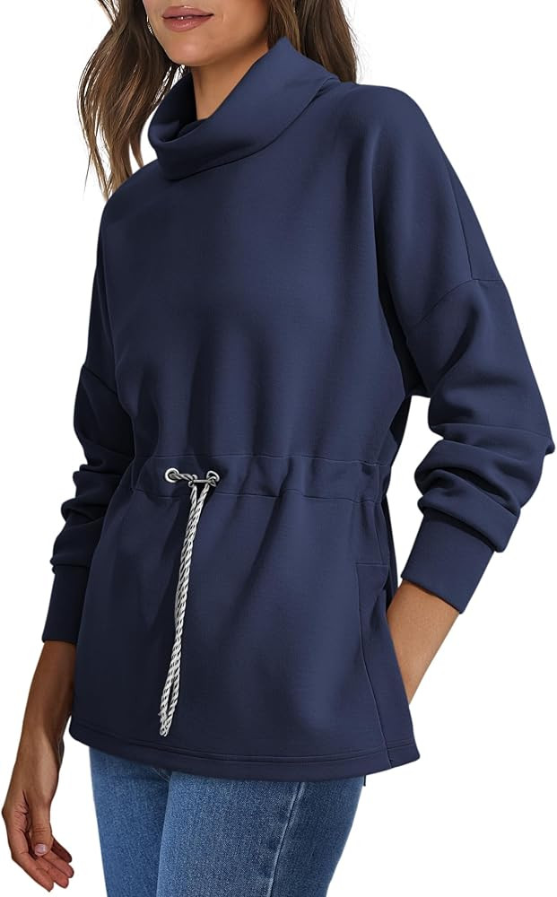 ANRABESS Womens Turtleneck Sweatshirts Drawstring Waist Pullover Tops Loose Fit Long Sleeve Hoodi... | Amazon (US)