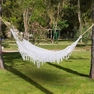 Outsunny Brazilian Style Hammock Extra Large Cotton Hanging Camping Bed with Carrying Bag, for Pa... | Bed Bath & Beyond