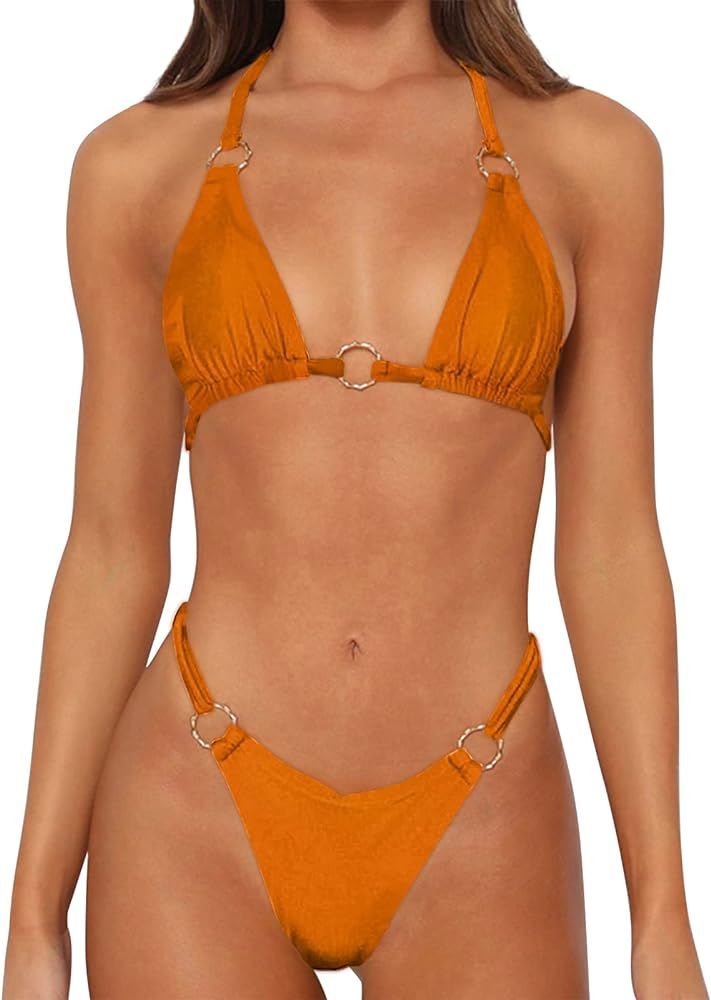 Dnzzs Women's Bikini Sets High Waisted Sexy Bathing Suit Ring Adjustable Triangle Bikini for Wome... | Amazon (US)