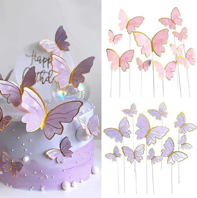 AUOCATTAIL 20 Pcs Butterfly Cake Topper 3D Pink & Purple Butterfly Cupcake Topper for Girls Women... | Amazon (US)