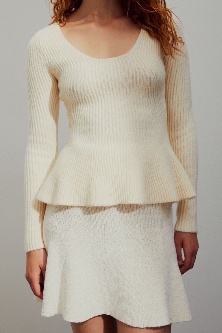 Rib-knit peplum top - Cream - Ladies | H&M GB | H&M (UK, MY, IN, SG, PH, TW, HK)