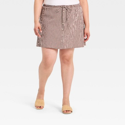 Women's Mini A-Line Skirt - A New Day™ Brown Gingham 3X | Target