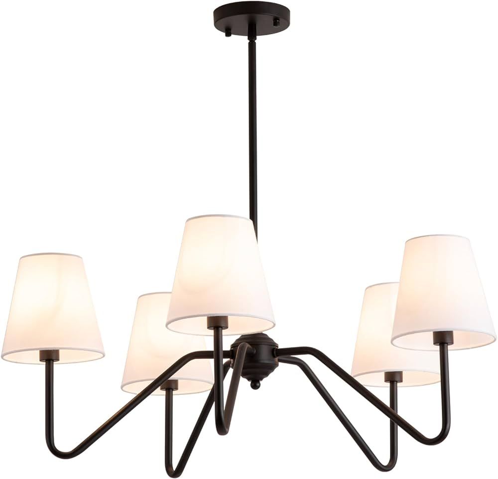 9MMML 30.5" 5 Arms Black Chandelier, 5 Lights Kitchen Island Lighting with White Fabric Shade,Din... | Amazon (US)