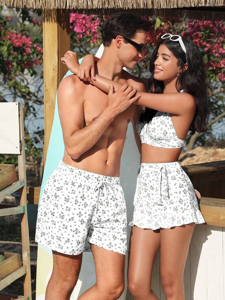 Men's Floral Print Drawstring Waist Beach Shorts | SHEIN