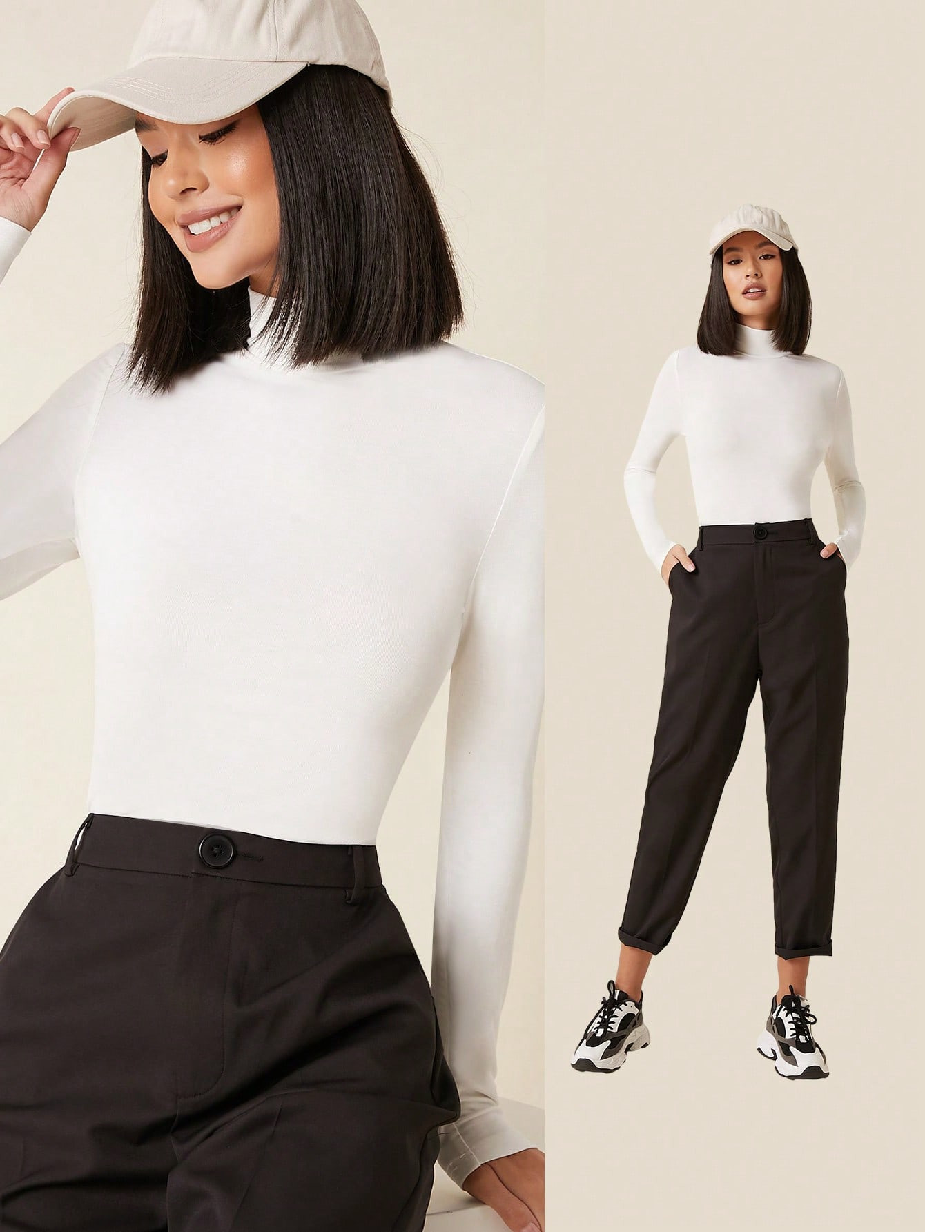 SHEIN BASICS High Neck Solid Fitted Tee | SHEIN