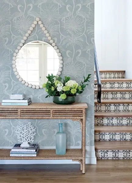 Biscayne Sky Blue Flamingo Beach Wallpaper | York Wallcoverings