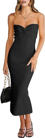 ANRABESS Women's Sexy Bodycon Sleeveless Strapless Dresses Twist Knot Front Ribbed Knit Y2k Midi ... | Amazon (US)