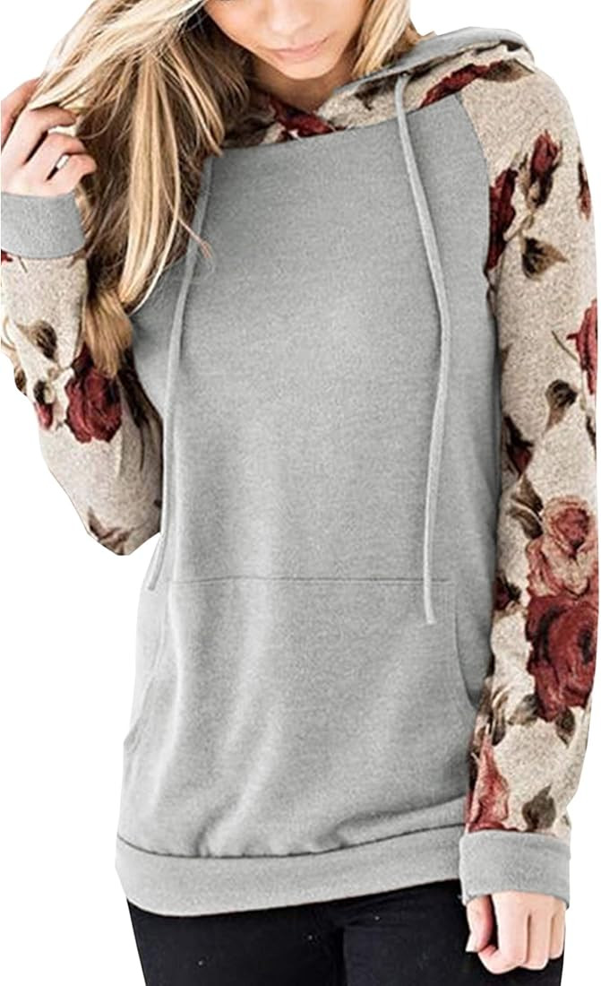 Angashion Women's Floral Printed Long Sleeve Pullover Hoodies Sweatshirt Sweaters Tops | Amazon (US)