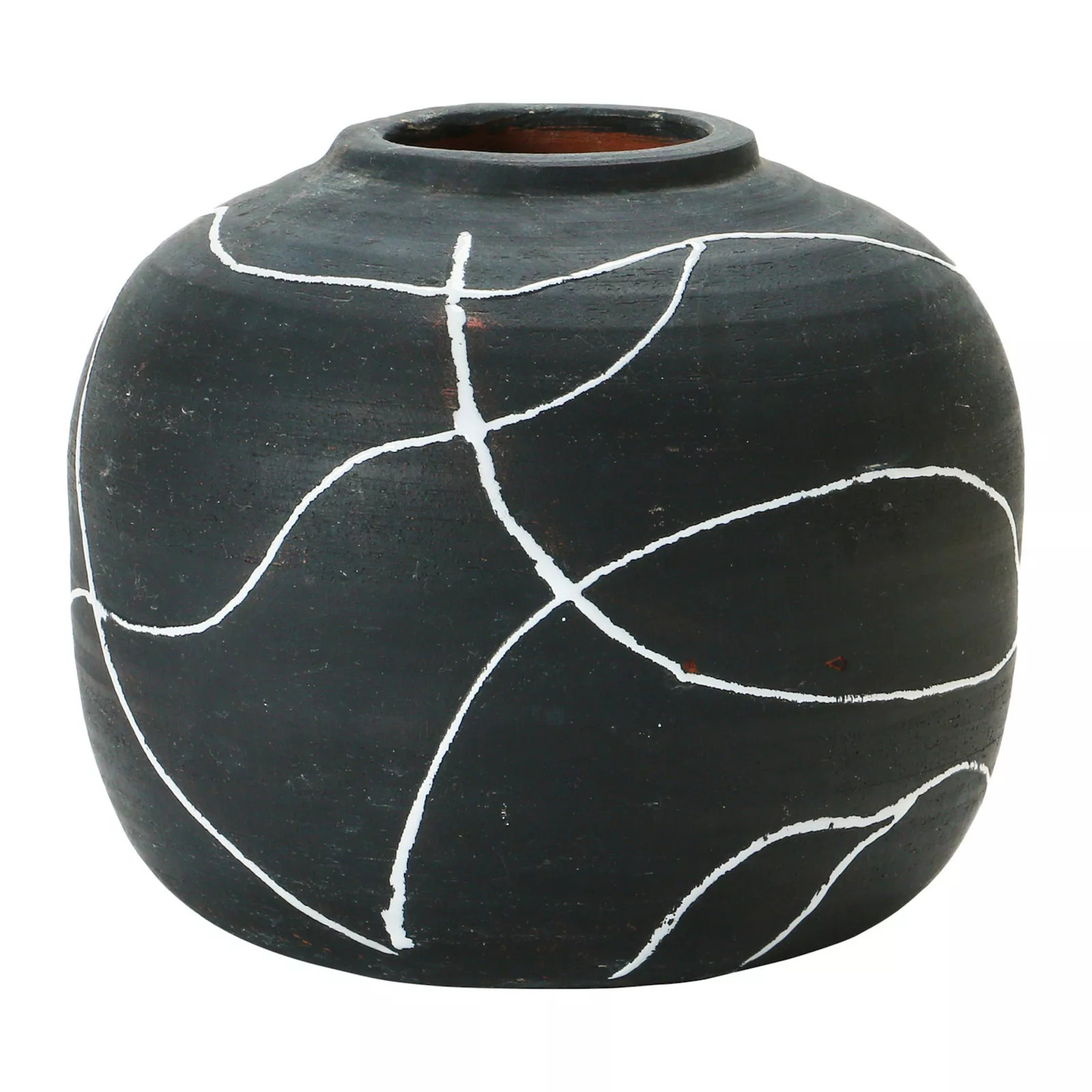 Storied Home Round Decorative Black and White Terra-cotta Vase with Hand-painted Intersecting Lines, Multi | Kohl's
