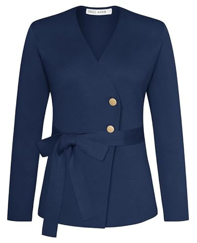 Women Long Sleeve Business Casual Blazer Lightweight Fashion Open Front Cardigan Sweater Suit Jacket Bright Blue XXL | Amazon (US)