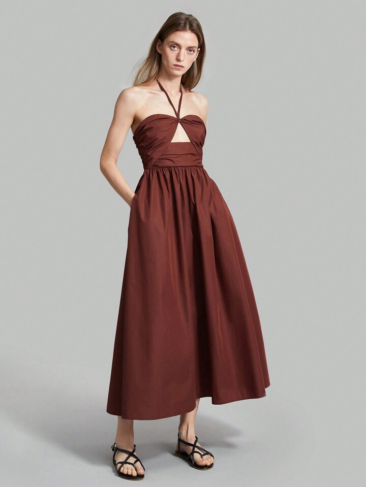 Ontre Hollow Out Detail Halter Neck Dress | SHEIN