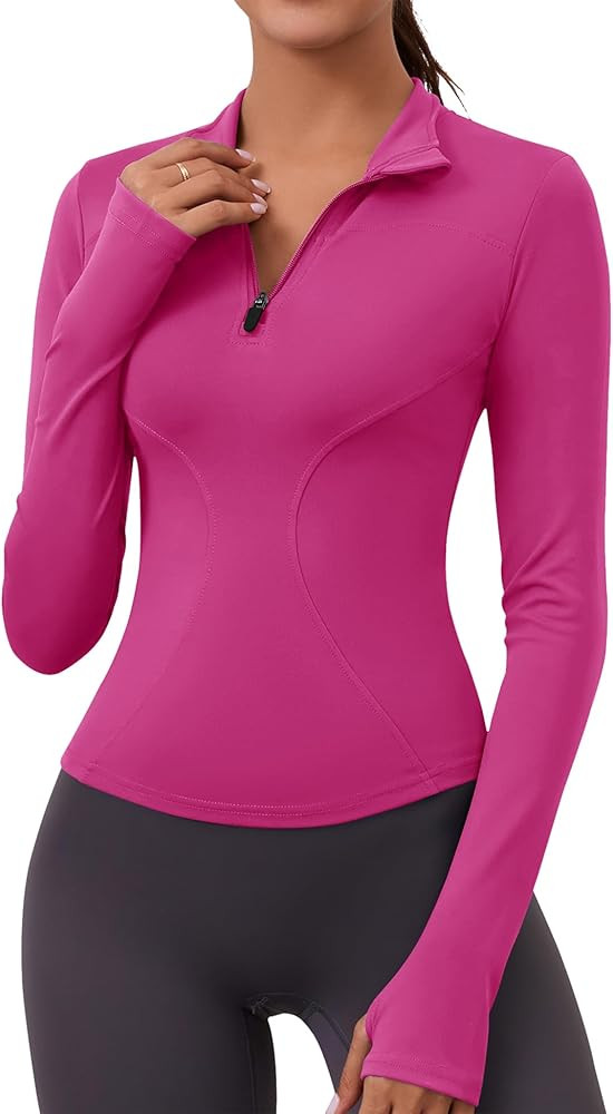 LOMON Womens Long Sleeve Workout Tops Quick Dry Quarter Zip Pullover Crop Yoga Athletic Slim Fit ... | Amazon (US)