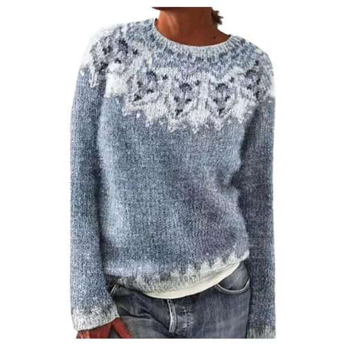 Womens Fair Isle Sweaters Argyle Vintage Long Sleeve Knitted Pullover Winter Fall Casual Loose Sweater Tops | Amazon (US)