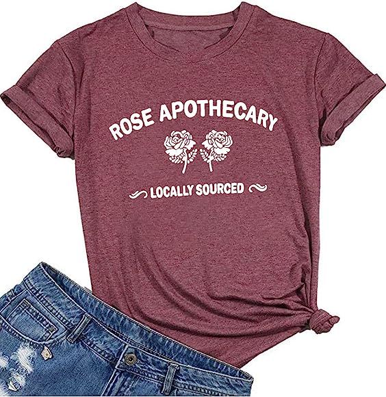 Womens Rose Apothecary T Shirts Novelty Graphic Tees Casual Short Sleeve Cotton Tops | Amazon (US)