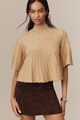 Maeve Short-Sleeve Mock-Neck Swing Sweater | Anthropologie (US)