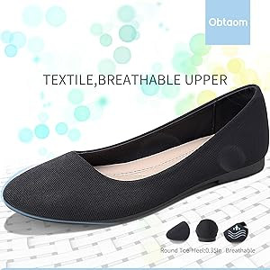 Obtaom Round Toe Women Flat Shoes Slip on Girls Dress Black Ballet Flats | Amazon (US)
