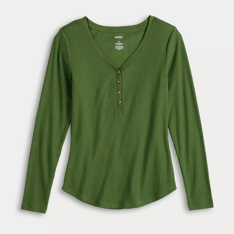 Women's Sonoma Goods For Life® Rib Long Sleeve Henley | Kohl's