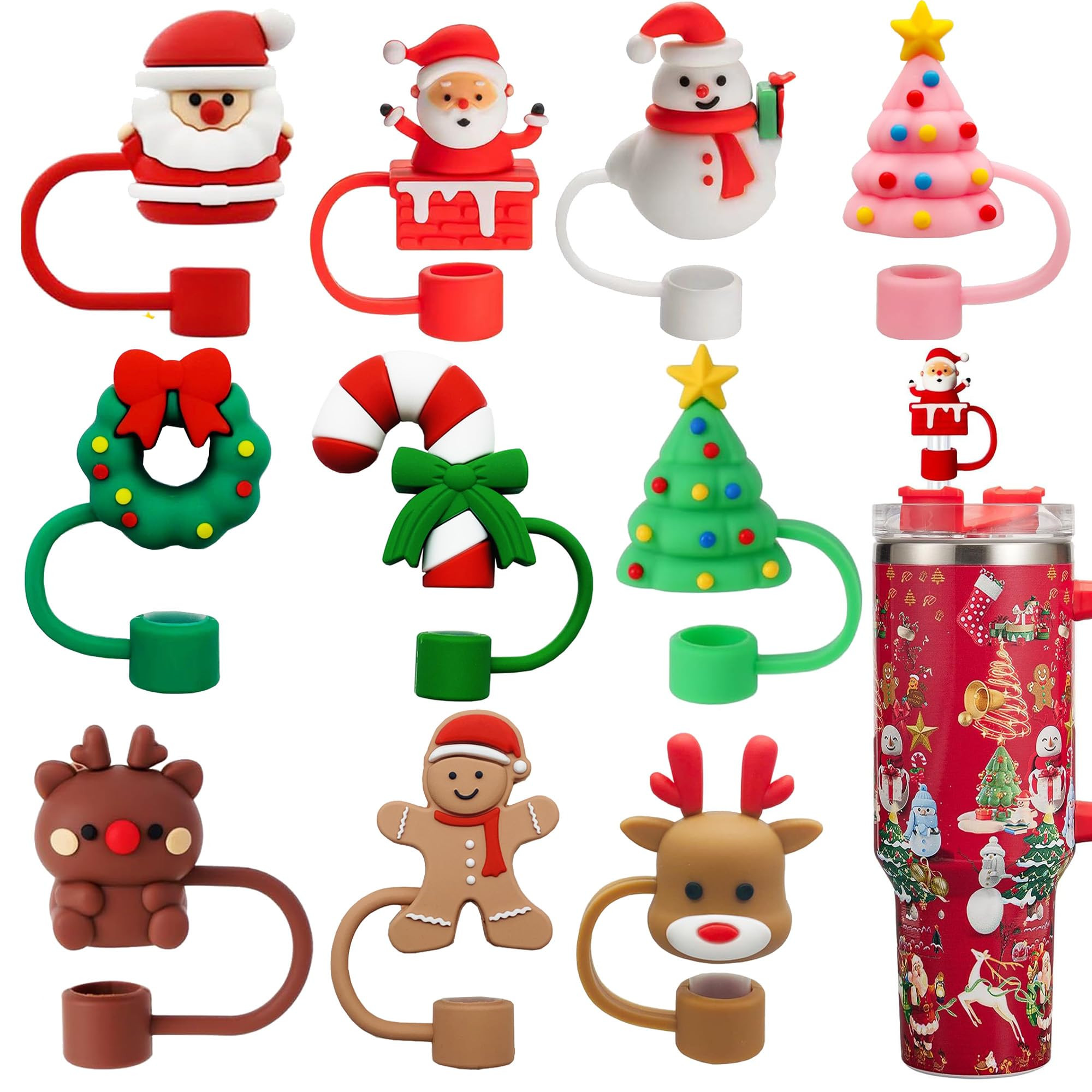 10PCS Christmas Straw Cover Cap for Stanley Cup, Silicone Straw Topper for Stanley 30&40 Oz Tumbl... | Amazon (US)