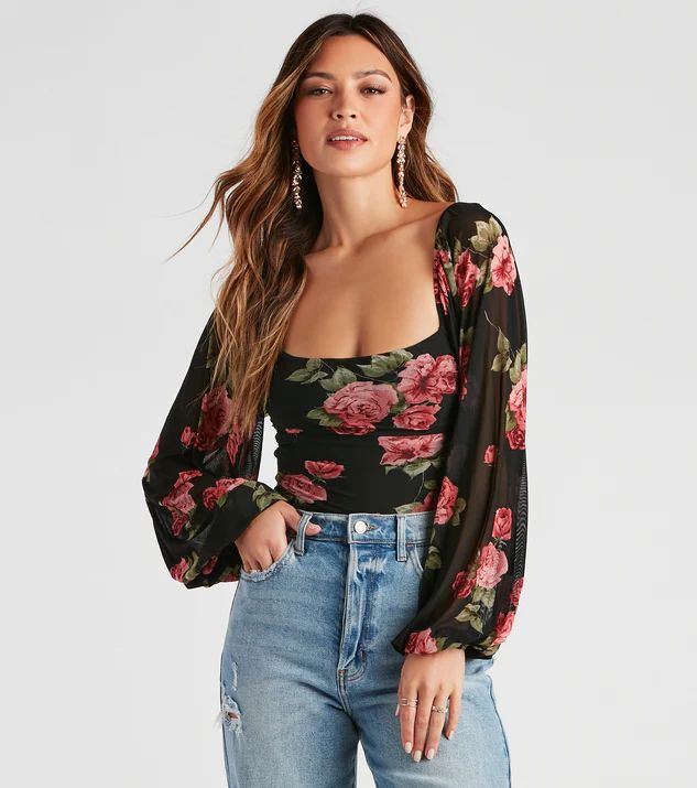 Budding Romance Floral Mesh Bodysuit | Windsor Stores