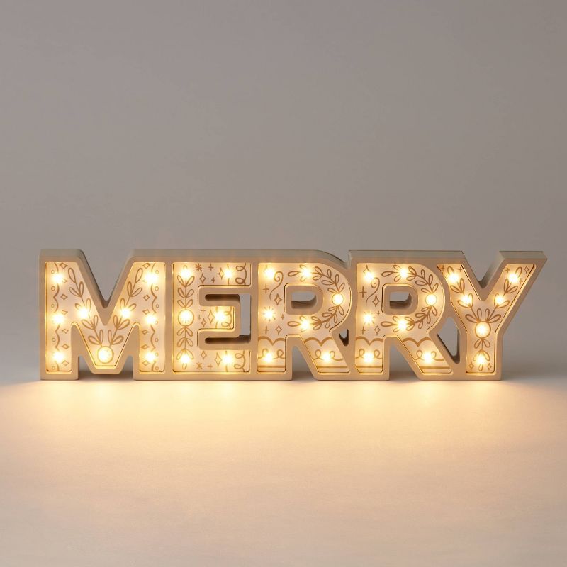 18&#34; Lit Wood &#39;Merry&#39; Decorative Sign - Wondershop&#8482; | Target