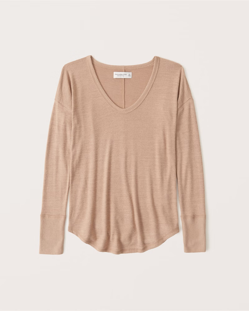 Women's Cozy Long-Sleeve V-Neck Legging Tee | Women's New Arrivals | Abercrombie.com | Abercrombie & Fitch (US)