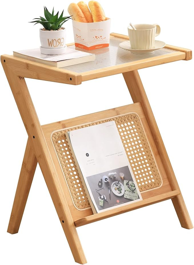 Tiita Rattan Side Table, Mid Century Nightstand, Bamboo Accent Bedside Tables, Glass Coffee Table... | Amazon (US)