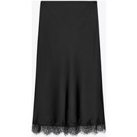 Zara - Lace Trim Satin Midi Skirt - Black - M - Woman | Zara UK