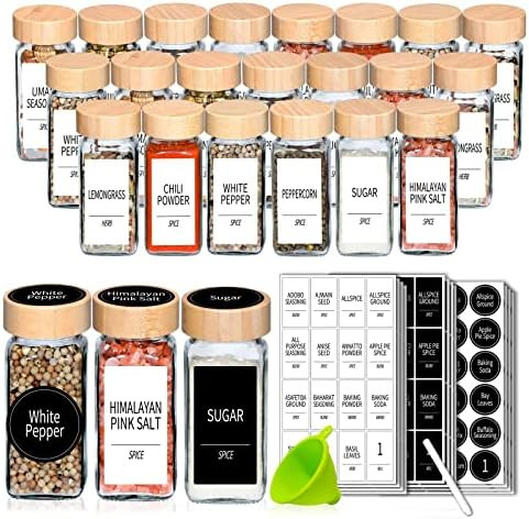 48 Spice Jars with Labels- Spice Jars with Bamboo Lids - 4 Oz Glass Spice Containers with Shaker Lid | Amazon (US)