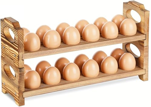 AOOHOOA Wooden Egg Holder Countertop, Stackable Wooden Egg Storage & Organizer, 2-Tier /24-Hole Farmhouse Eggs Rack Wood with Handle for Fresh Eggs to Store Chicken/Duck/Quail/Turkey/Easter Egg | Amazon (US)