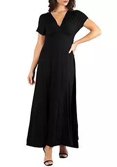 24seven Comfort Apparel Empire Waist V Neck Maxi Dress | Belk