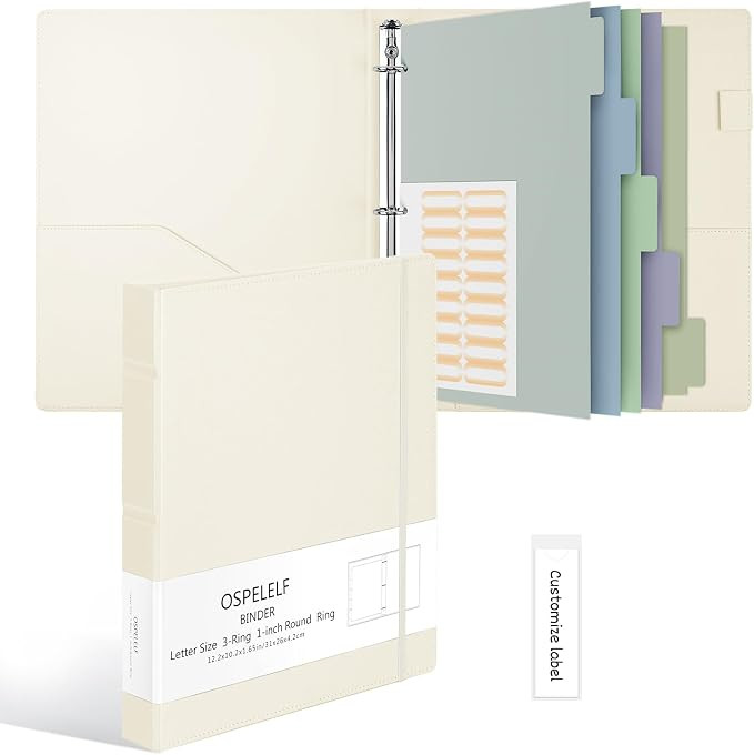 Ospelelf Vintage Hardcover 3 Ring 1 inch Leather Binder, Professional Binders Organizer Suitable ... | Amazon (US)