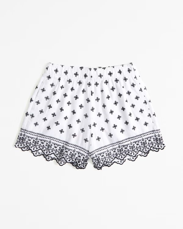 Linen-Blend Embroidered Pull-On Short | Abercrombie & Fitch (UK)
