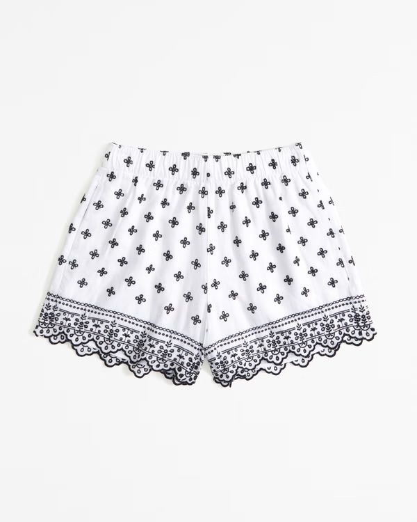 Women's Linen-Blend Embroidered Pull-On Short | Women's Bottoms | Abercrombie.com | Abercrombie & Fitch (US)