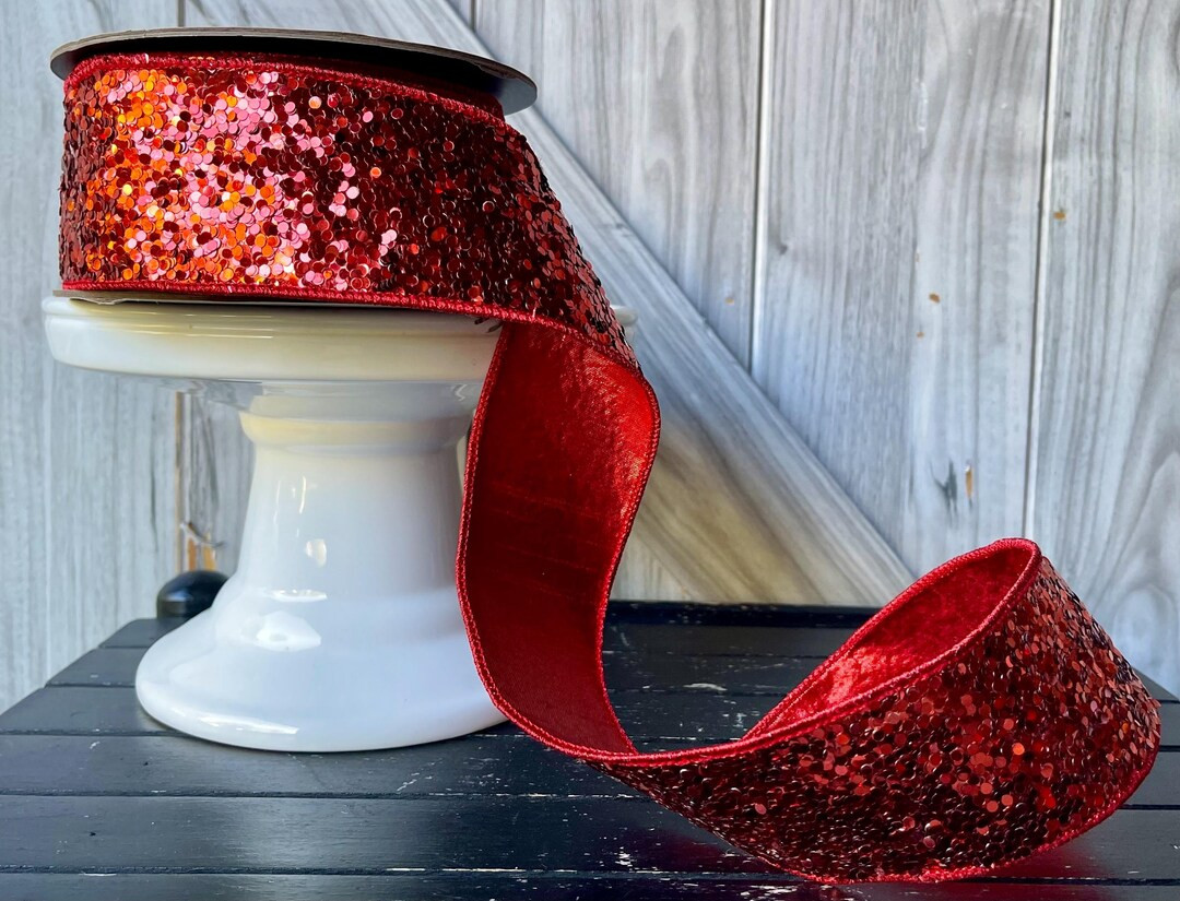 D Stevens, 10 Yards, 2.5 Inch Wire Ribbon, Crique Glitter Ribbon, Glitter Ribbon, Red Ribbon, Lux... | Etsy (US)