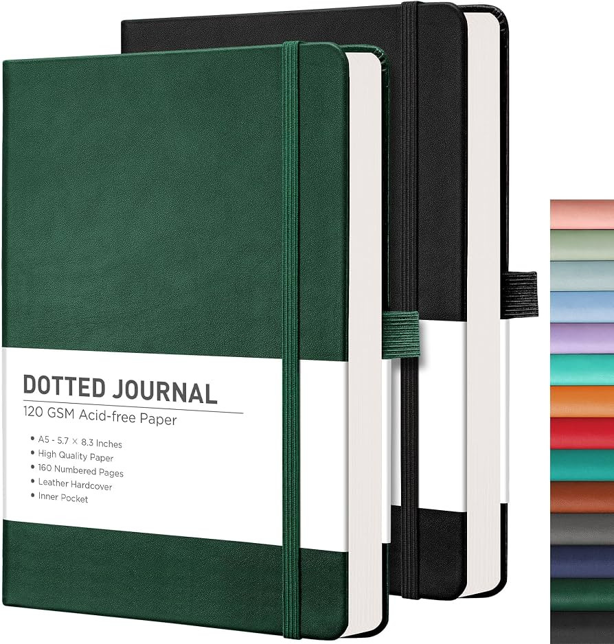 RETTACY Bullet Dotted Journal Notebook, 2-Pack, 160 Numbered Pages per Pack, A5 Medium Size (5.7'... | Amazon (US)