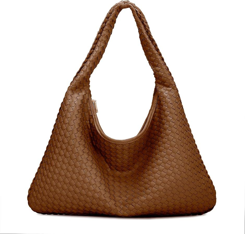 E Woven Bag for Women Vegan Leather Tote Hobo Bag Top Handle Shoulder HandBags | Amazon (US)