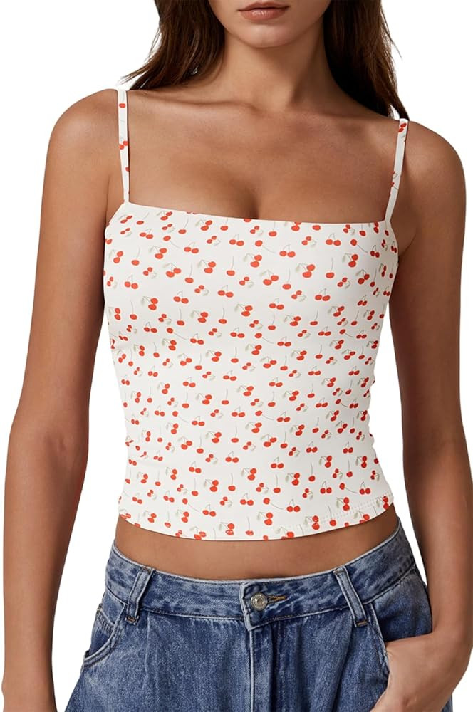 QINSEN Women's Double Lined Basic Tank Top Adjustable Spaghetti Straps Sleeveless Camisole Shirts | Amazon (US)