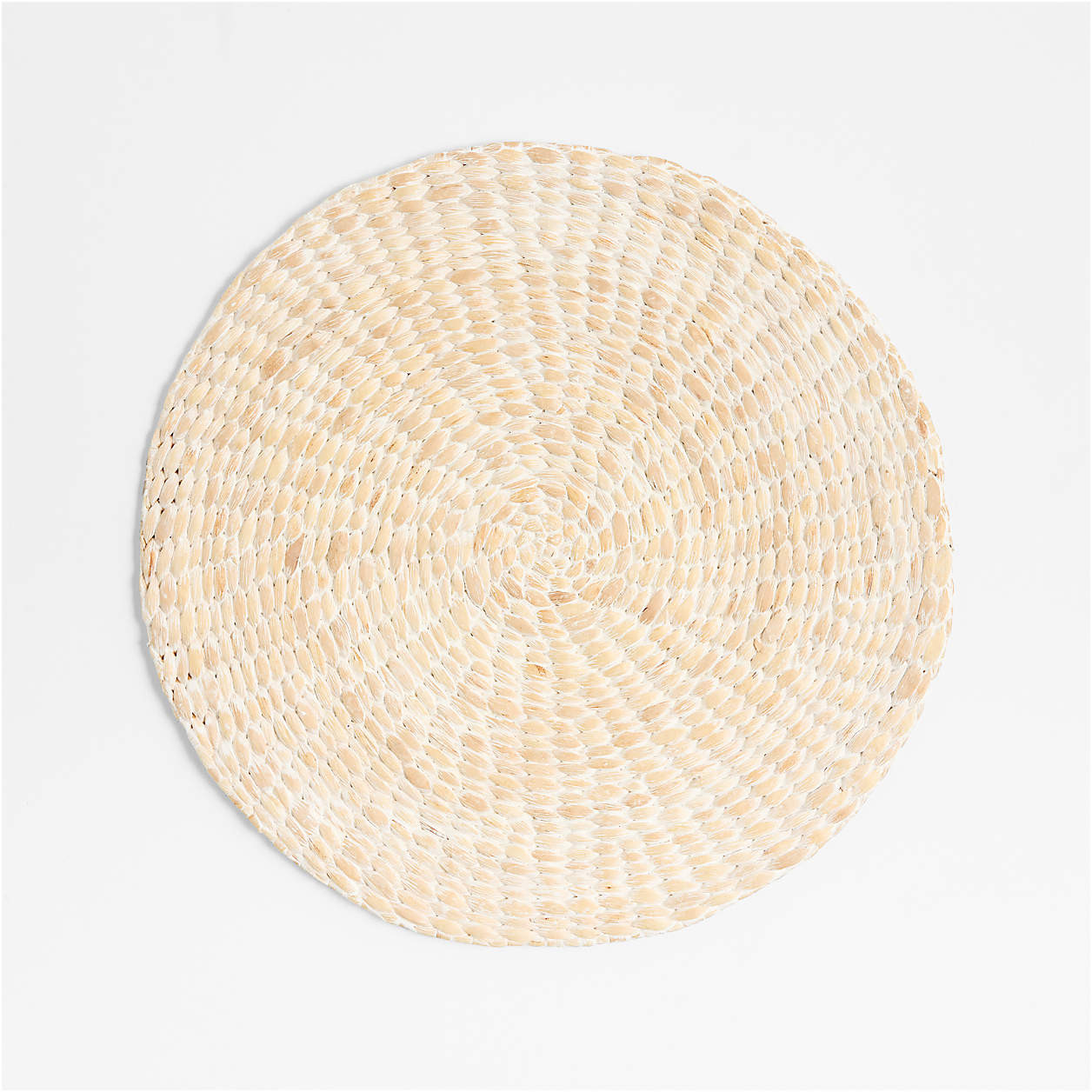 Whitewashed Water Hyacinth Woven Round Placemat + Reviews | Crate & Barrel | Crate & Barrel