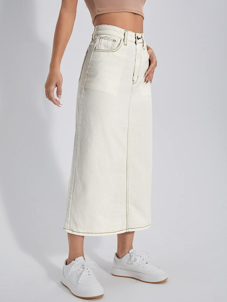 High Waist Split Back Denim Skirt | SHEIN