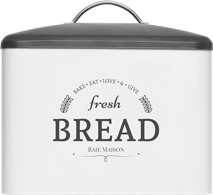 Extra Large White Farmhouse Bread Box for Kitchen Countertop - Breadbox Holder Fits 2+ Loaves - B... | Amazon (US)