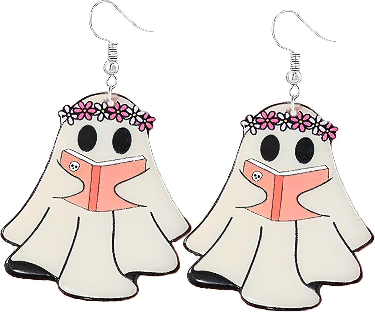 Halloween Ghost Earrings for Women Unique Funny Acrylic Ghost Print Pumpkin Dangle Earrings Handm... | Amazon (US)