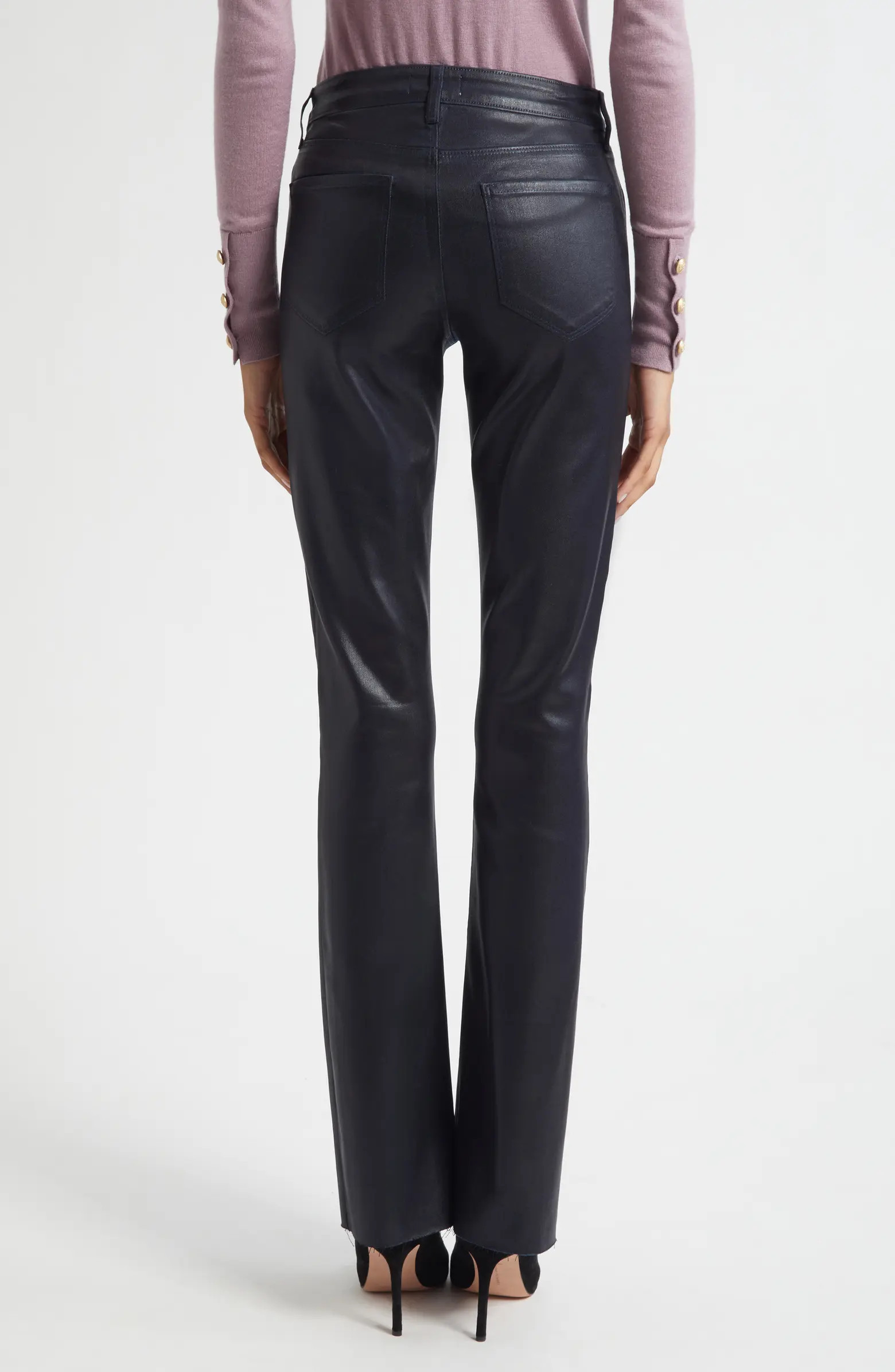 L'AGENCE Ruth Coated High Waist Raw Hem Straight Leg Jeans | Nordstrom | Nordstrom
