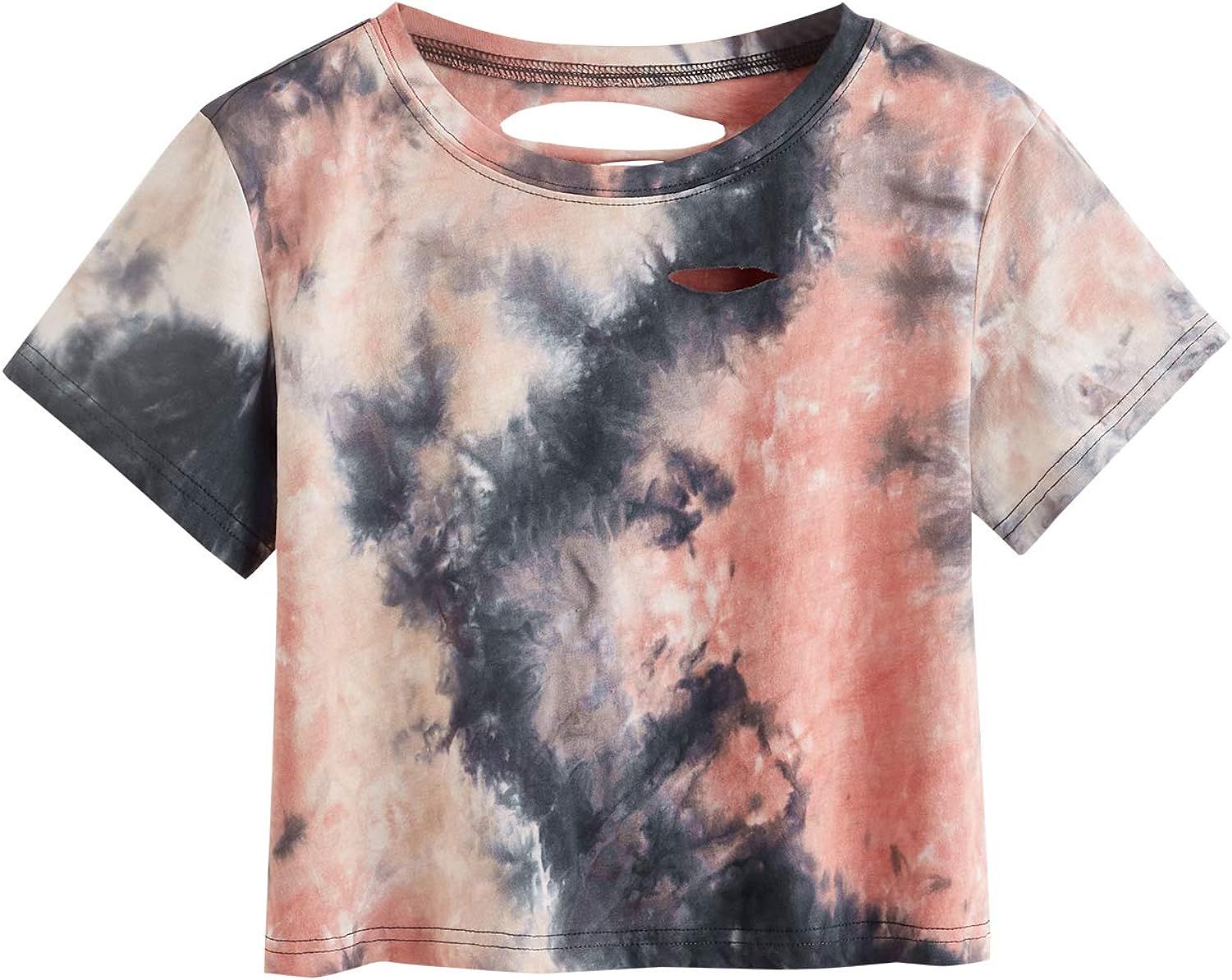 SweatyRocks Women's Short Sleeve Distressed Crop T-Shirt Summer Tops | Amazon (US)