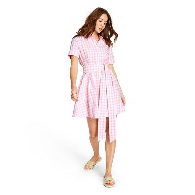 Women's Gingham Button-Front Shirtdress - Lisa Marie Fernandez for Target (Regular & Plus) Pink/W... | Target
