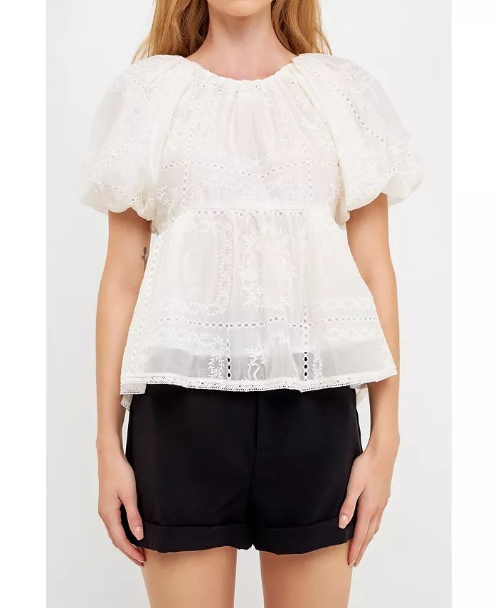 English Factory Women's Embroidered Babydoll Top - Macy's | Macy's
