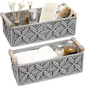 Macrame Storage Basket Boho Decor Baskets for Organizing Woven Decorative Basket for Countertop T... | Amazon (US)