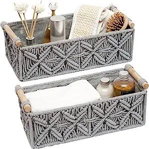 Macrame Storage Basket Boho Decor Baskets for Organizing Woven Decorative Basket for Countertop T... | Amazon (US)